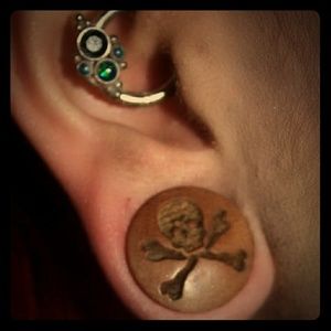 Skull Plugs, Wood, Pirate Skulls, sold in pairs